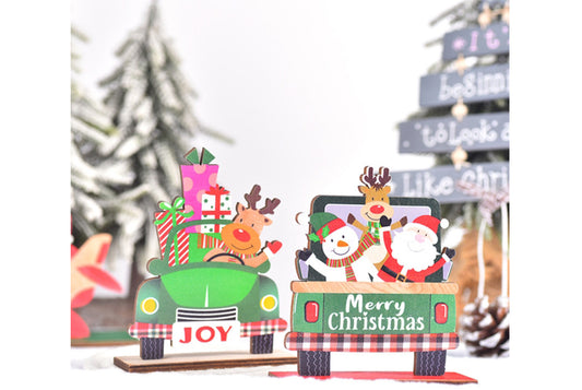**New Christmas Wooden Assembled Ornaments - Painted Santa Claus, Car, and Plane Series**