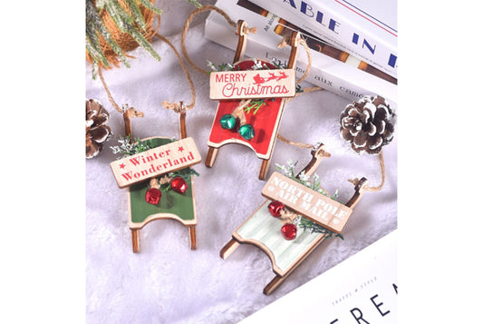 **Christmas Wooden Sleigh Ornament - Holiday Tree Decoration**