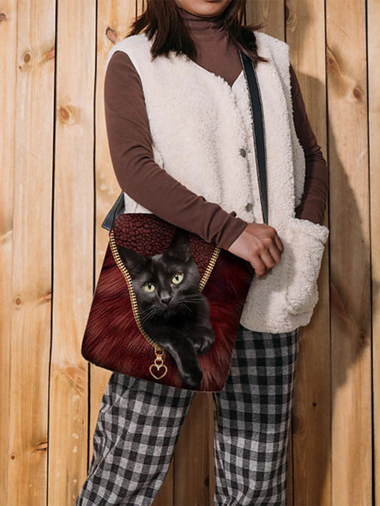 Fashionable cat print messenger bag