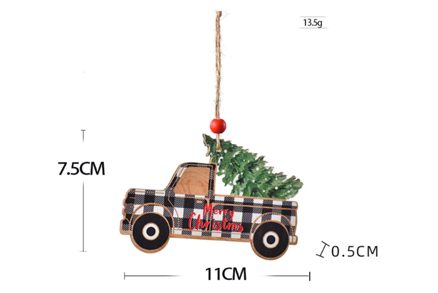 **Christmas Painted Wooden Car Ornament - Christmas Tree Decoration**