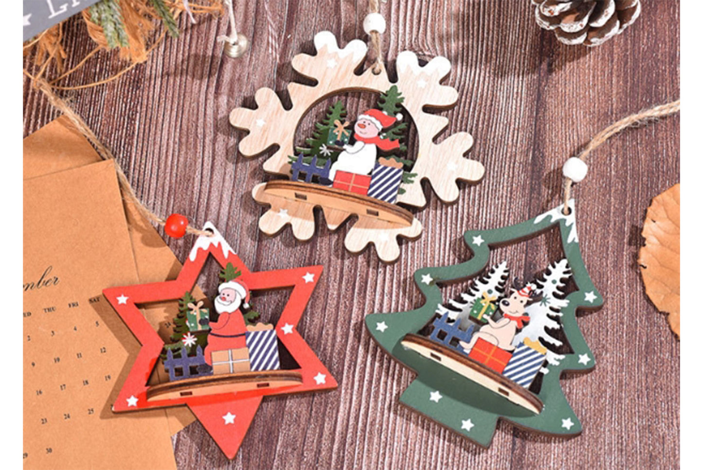 *Christmas Wooden 3D Ornament - Santa Claus, Snowman, and Deer Ornament*