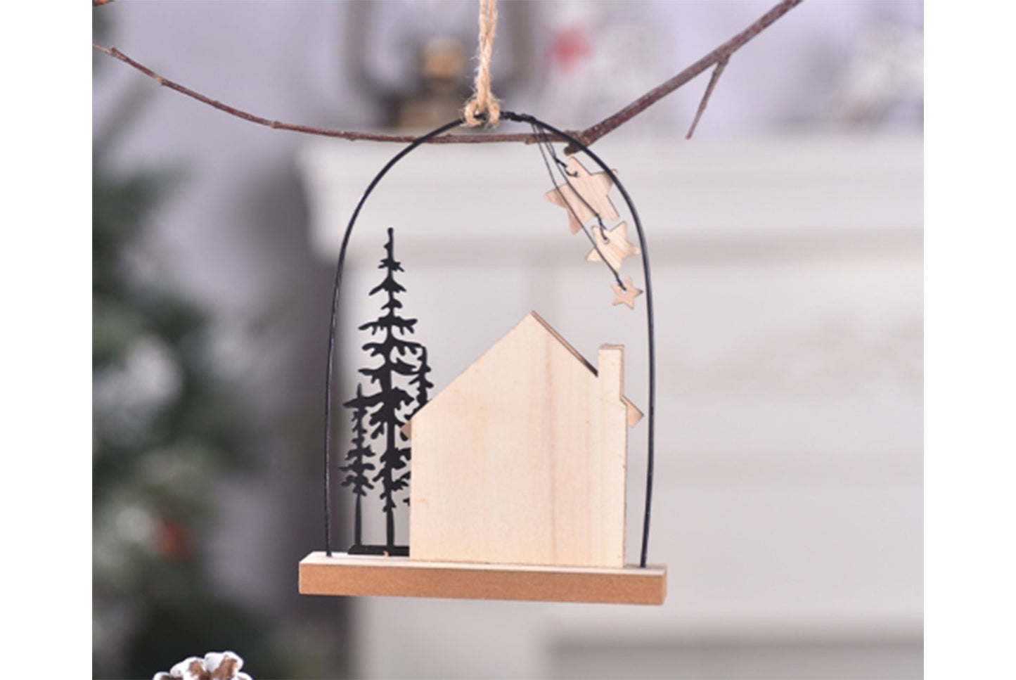 **Christmas Wooden House Ornament - Holiday Decoration**