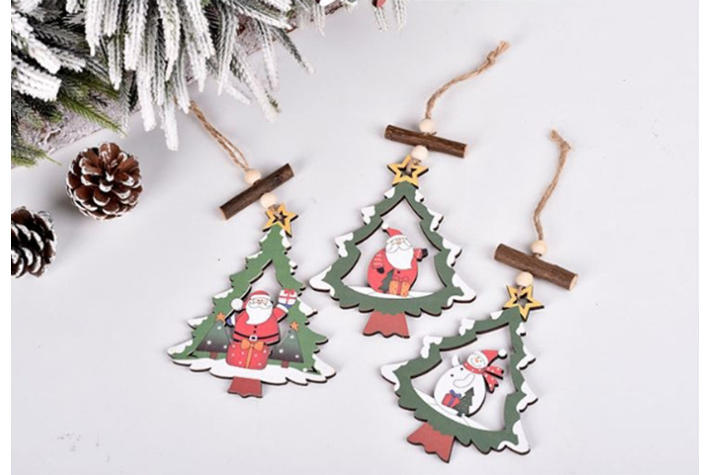 **Christmas Wooden Hollow Pendant - Cartoon Themed Tree Frame Decoration**