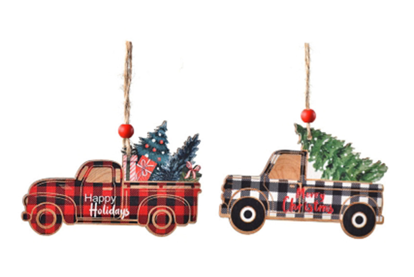 **Christmas Painted Wooden Car Ornament - Christmas Tree Decoration**