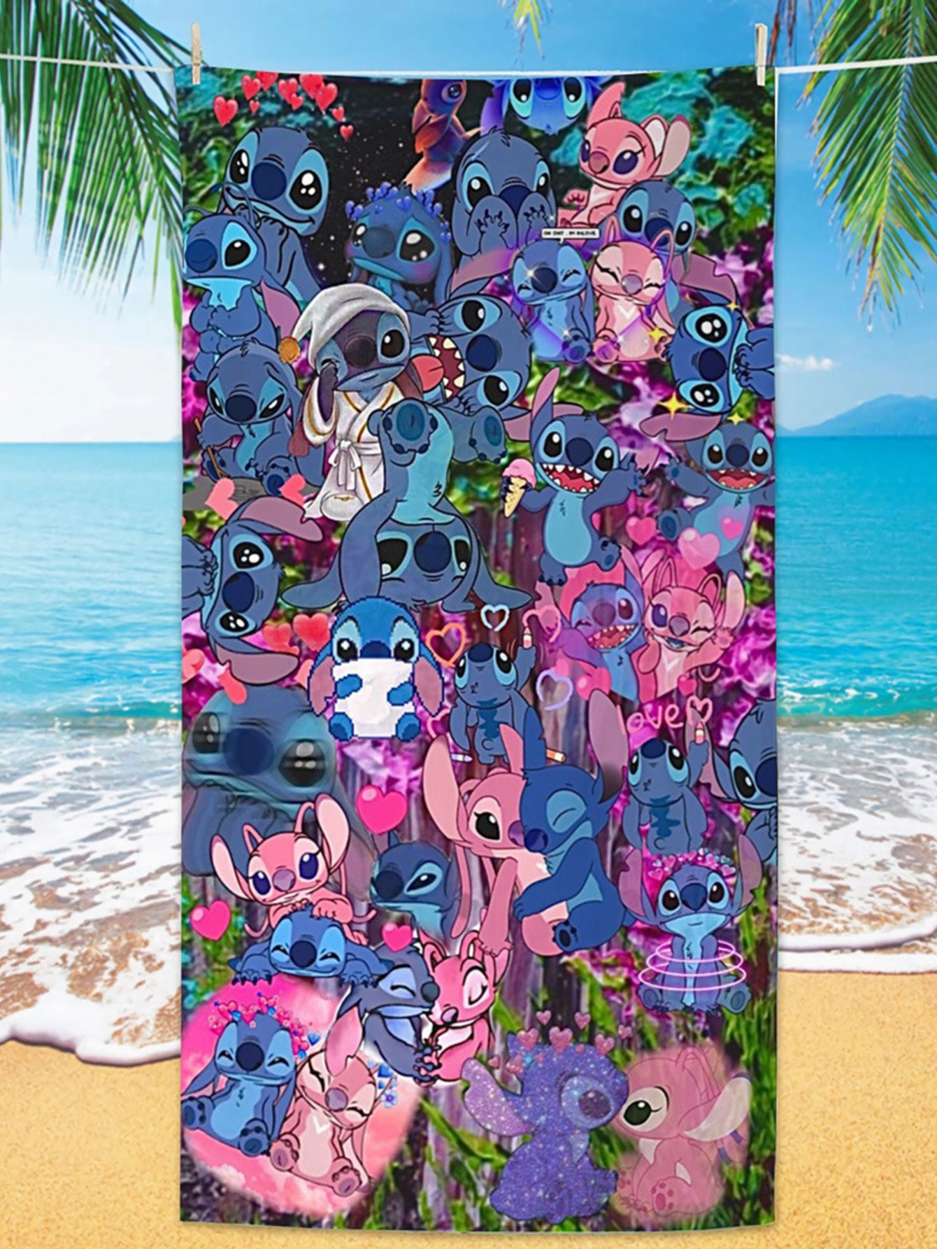 Cartoon Anime Stitch Printed Beach Towel