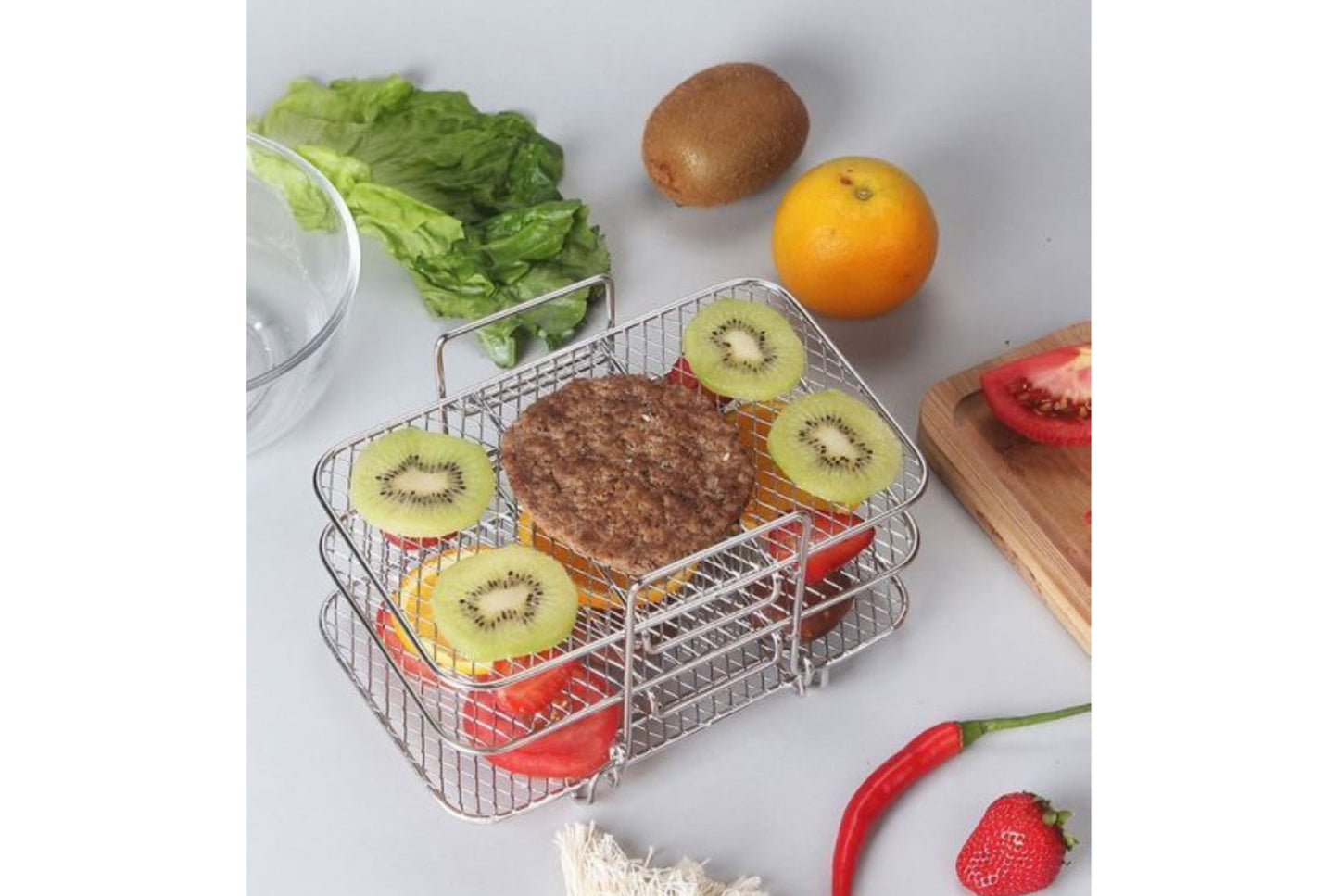**304 Stainless Steel Air Fryer Grill Rack (3-Tier Stackable)**