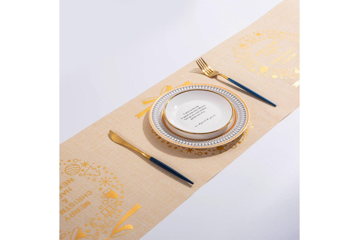 Christmas Gold-stamped Fine Linen Table Runner