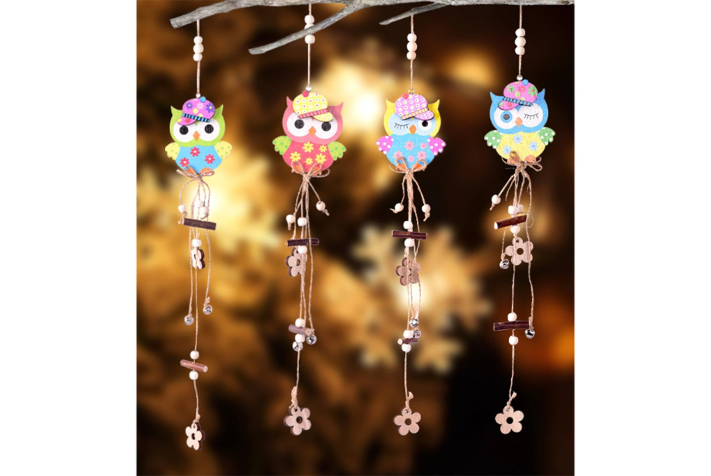 **Easter Wooden Pendant - Owl and Egg Decoration Set**