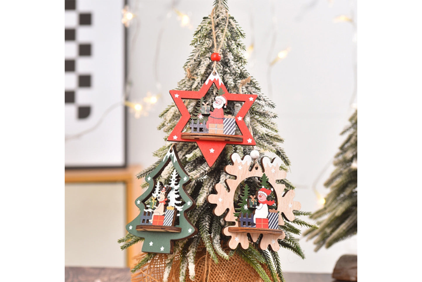 *Christmas Wooden 3D Ornament - Santa Claus, Snowman, and Deer Ornament*