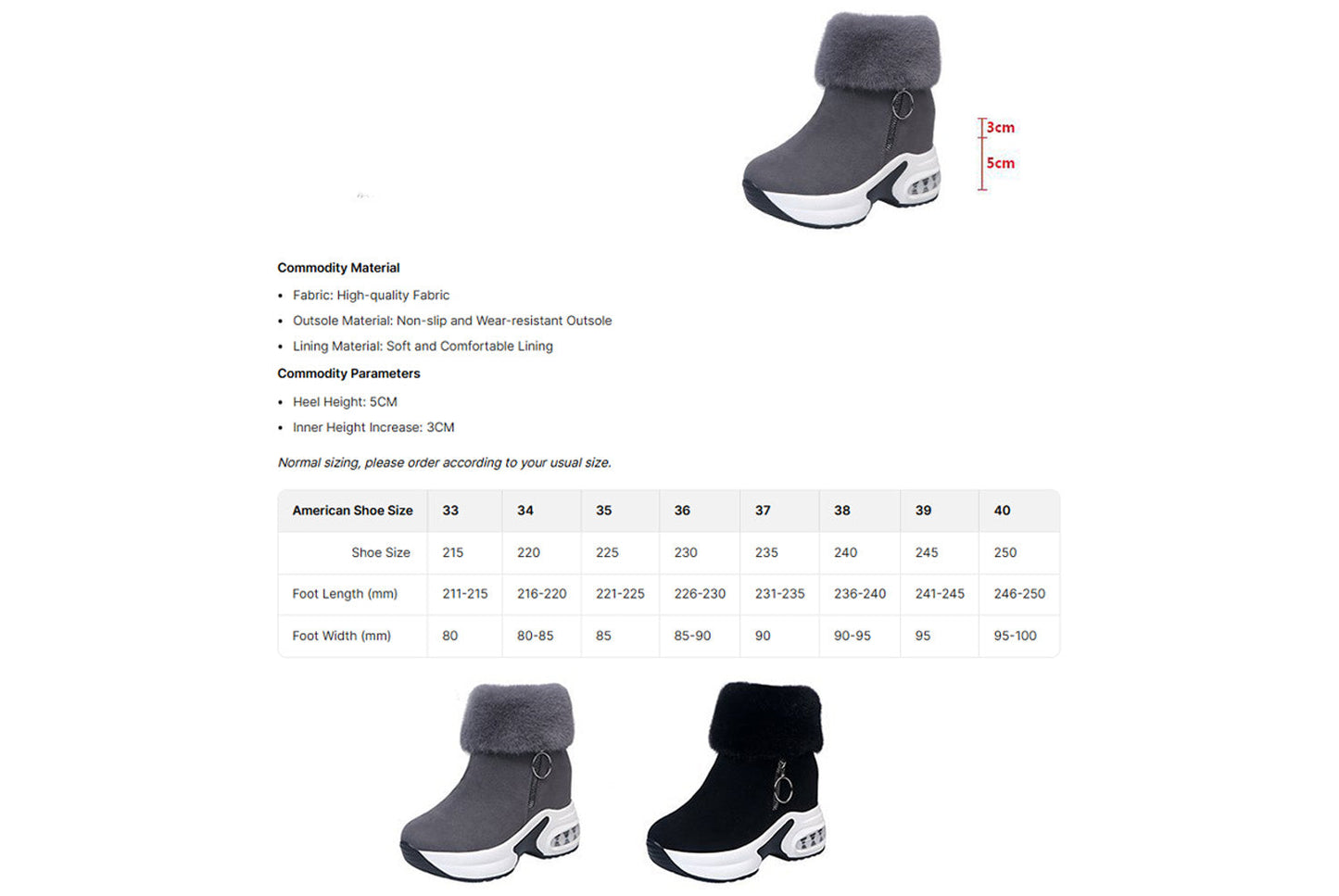 Fleece Lining for Warmth and Height Increase