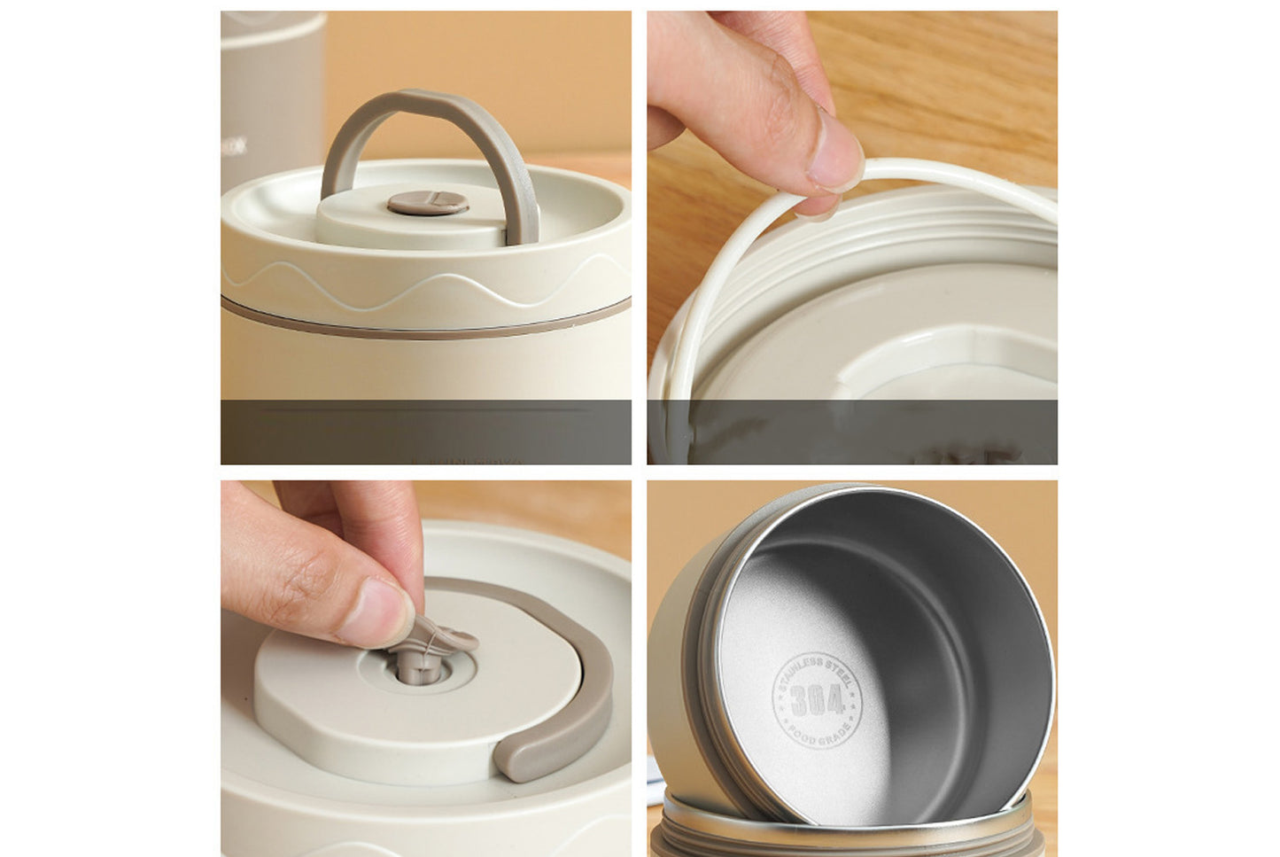 **304 Stainless Steel Insulated Lunch Box (Beige Two-Piece Microwave Oven Set)**