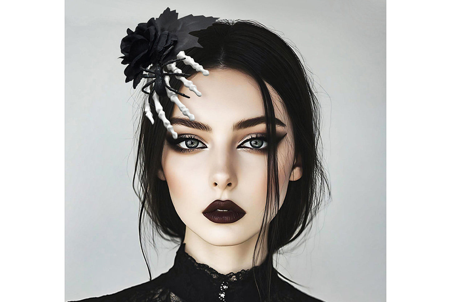 **Halloween Black Rose Bone Claw Side Hair Clip**