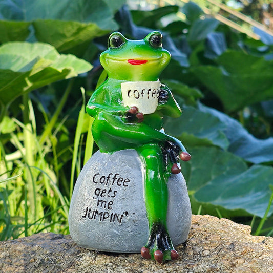 Outdoor garden courtyard frog drinking coffee ornaments