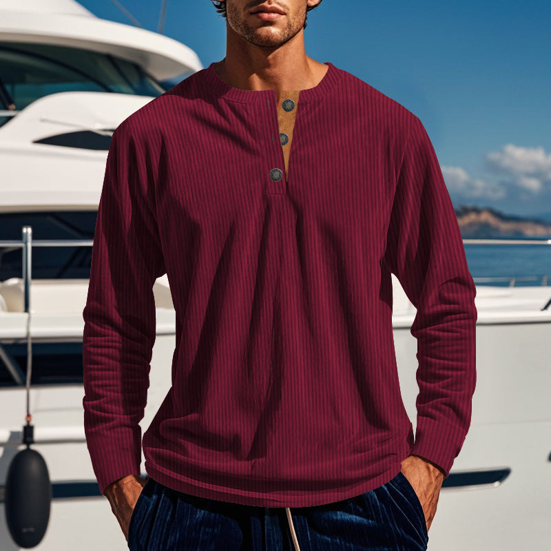 New Men's Long-Sleeve Henley Shirt