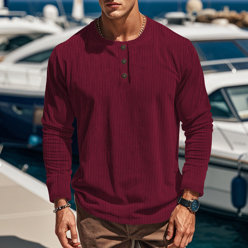 New Men's Long-Sleeve Henley Shirt