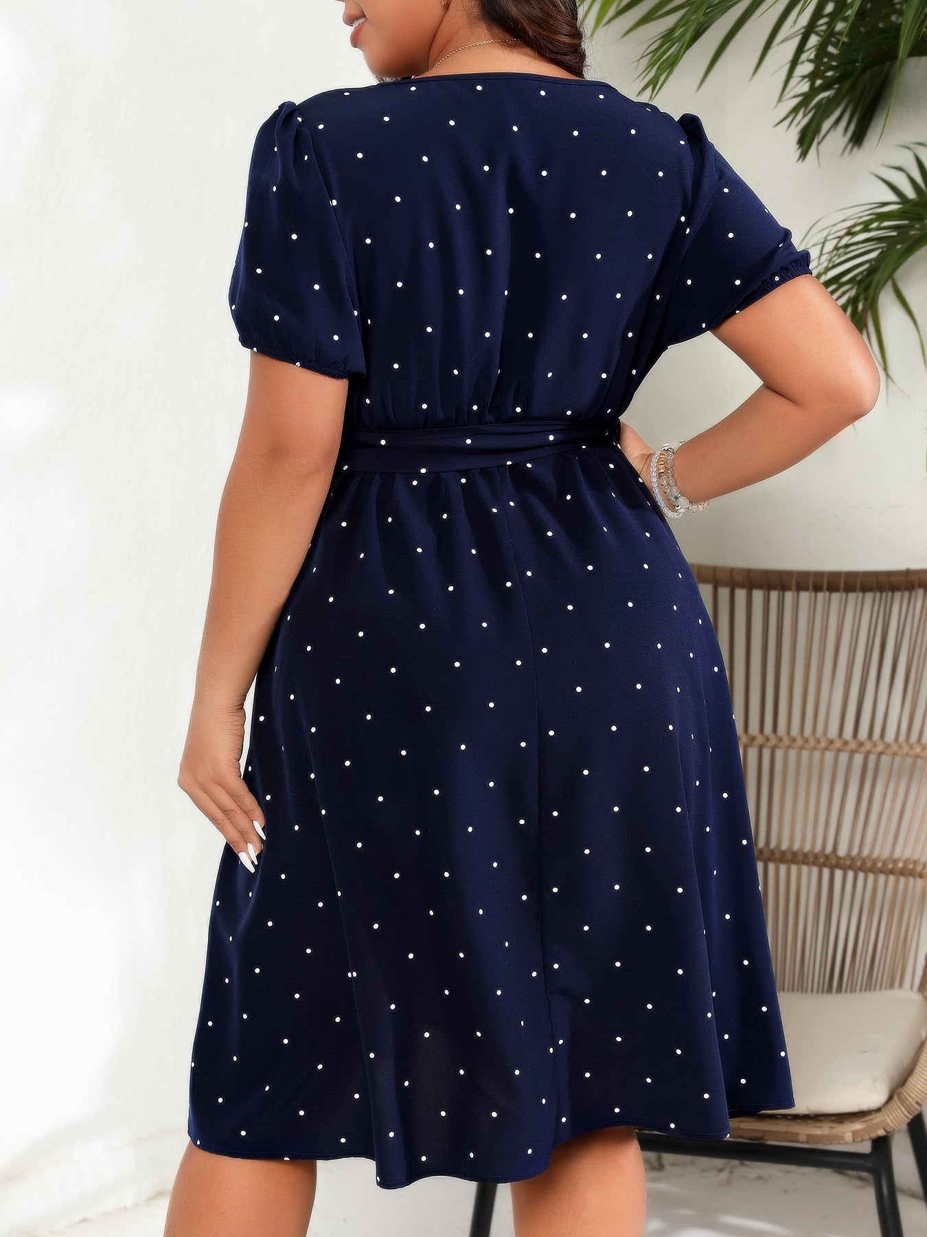 # Retro Polka Dot Square Neck Plus Size Dress