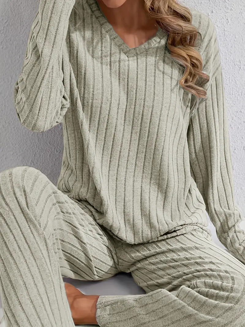 Women's Autumn/Winter Ribbed Home Wear Set