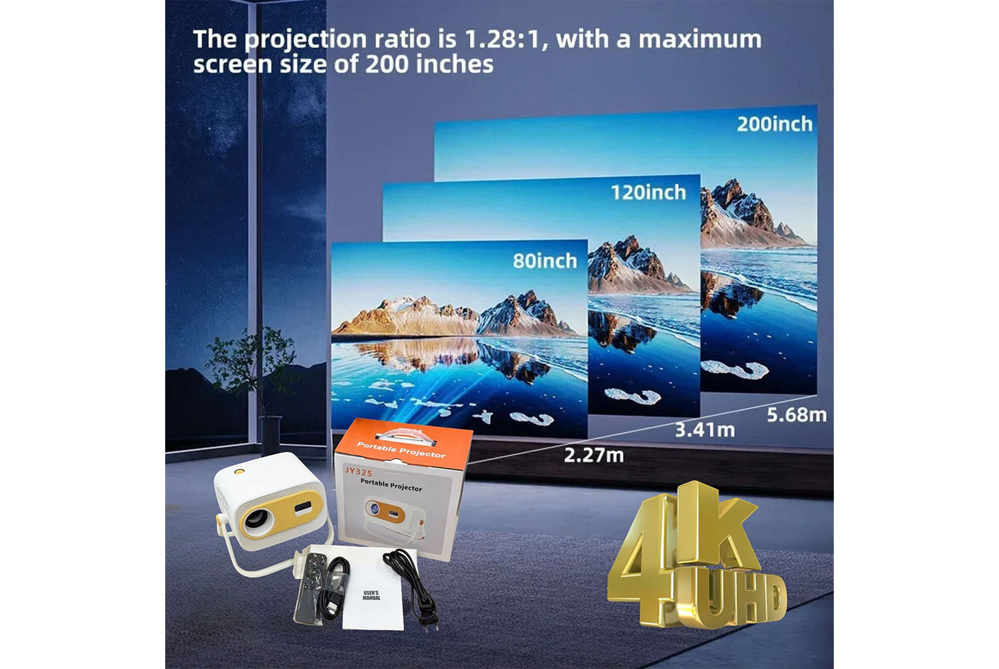 **JY325 Android 4K Projector Portable Smart Home Theater**(UK plug)