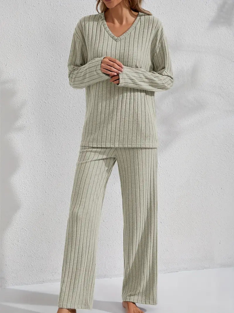 Women's Autumn/Winter Ribbed Home Wear Set