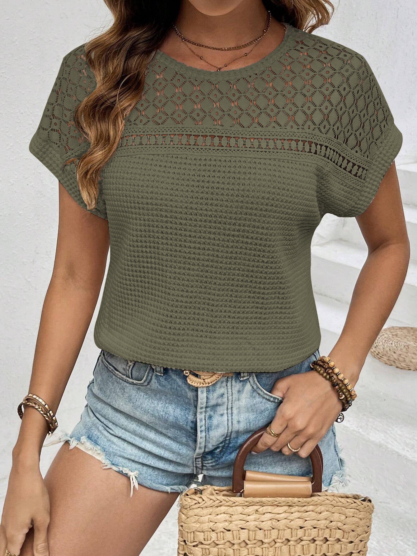 Raglan Openwork Breathable Short-Sleeve T-Shirt
