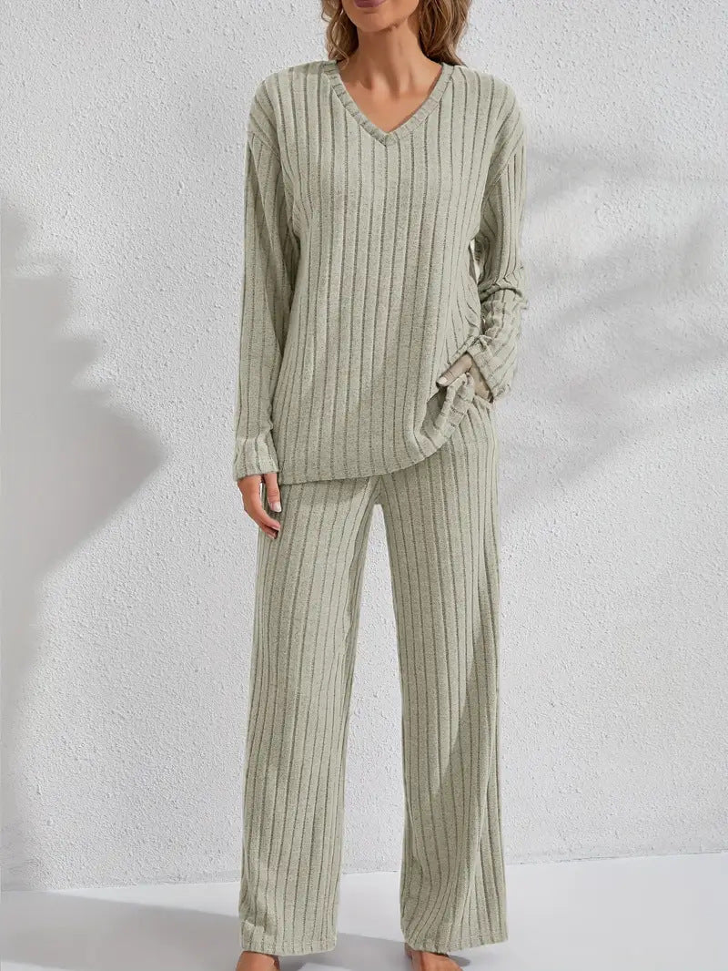 Women's Autumn/Winter Ribbed Home Wear Set