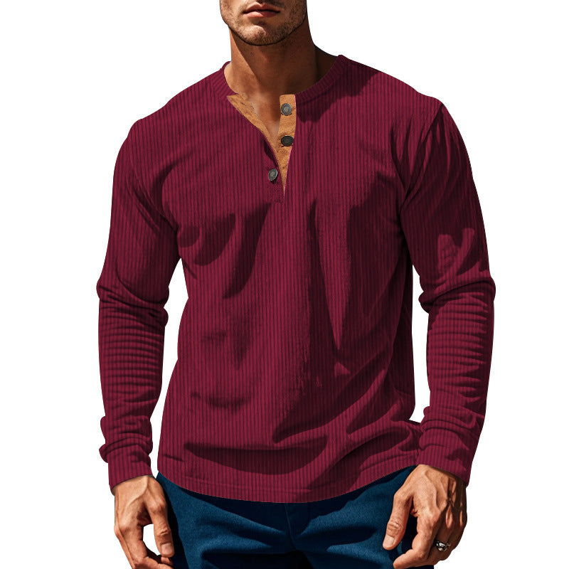 New Men's Long-Sleeve Henley Shirt