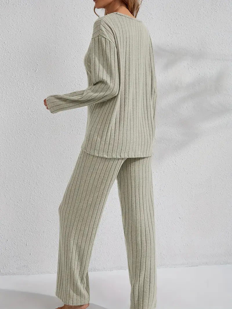 Women's Autumn/Winter Ribbed Home Wear Set