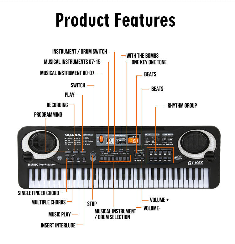 **Multifunctional 61-Key Children's Electronic Keyboard**