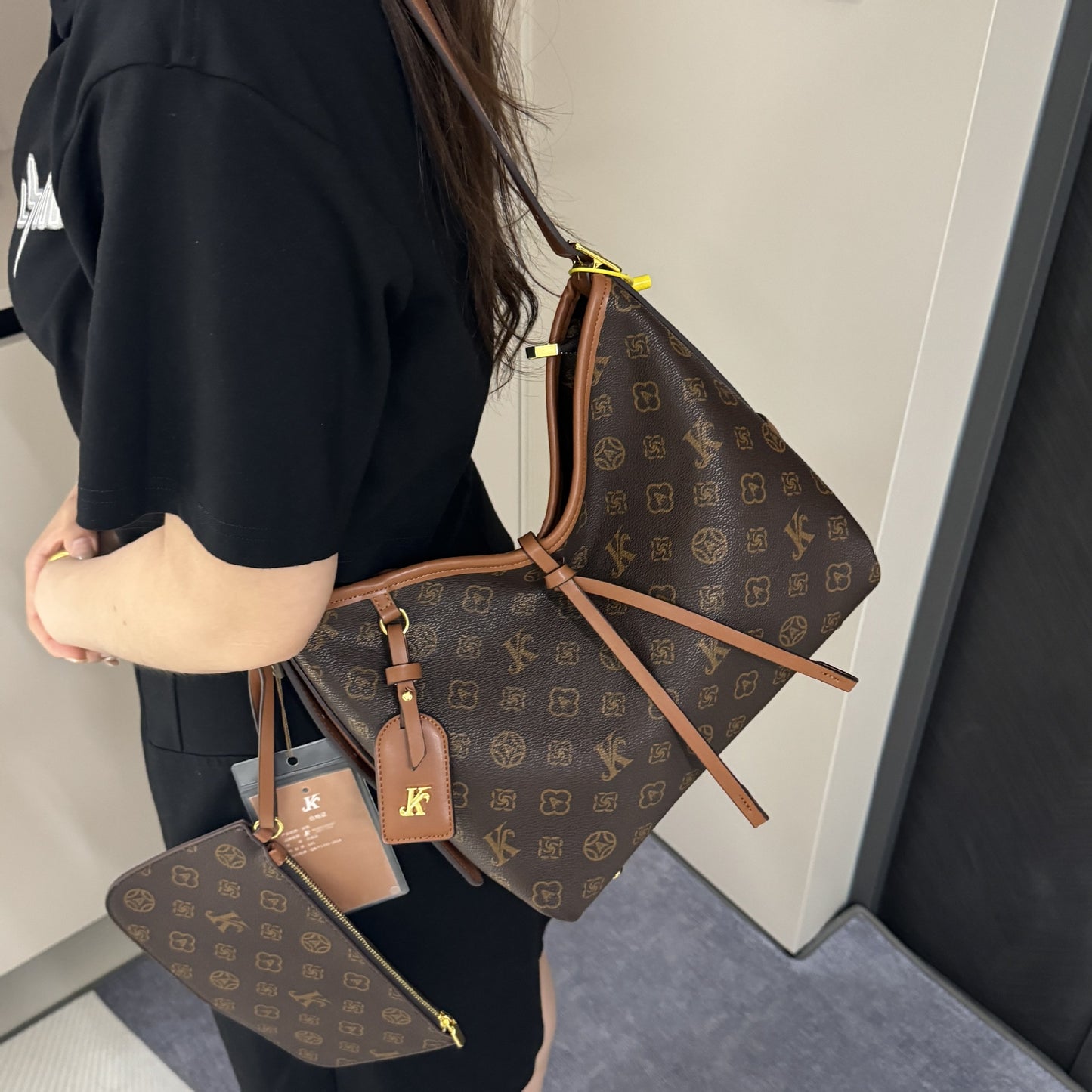 Monogram Letter Shopping Tote Bag