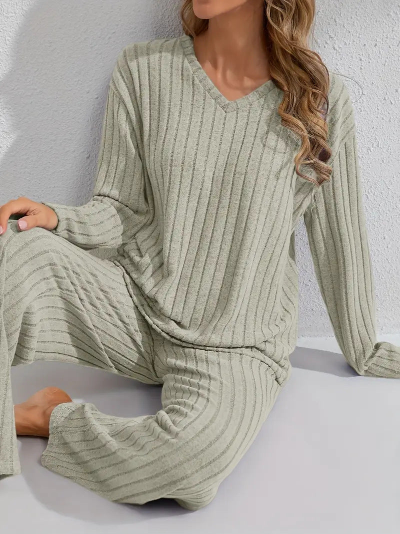 Women's Autumn/Winter Ribbed Home Wear Set