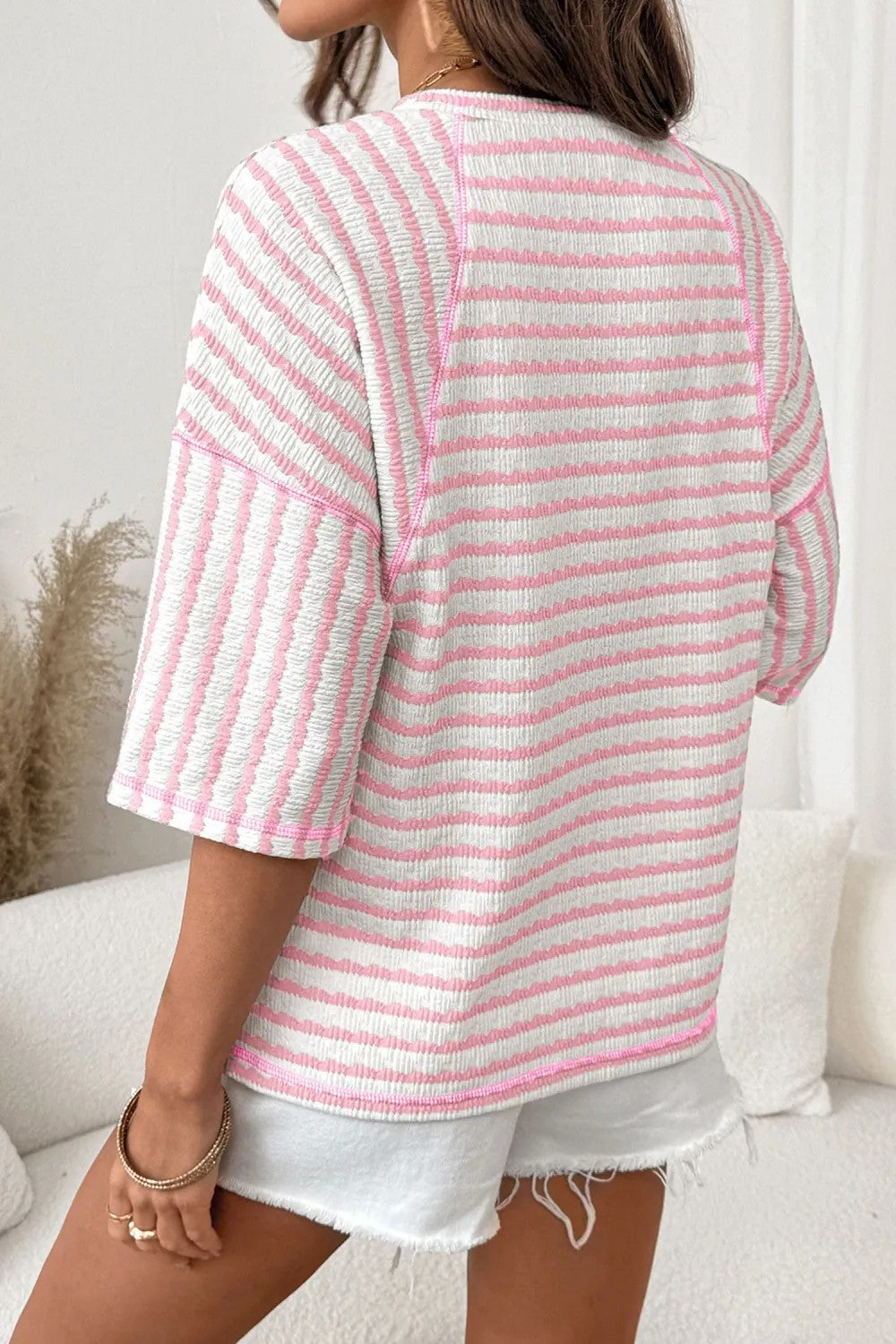 # Women's Striped Short-Sleeve Crew Neck Pullover T-Shirt