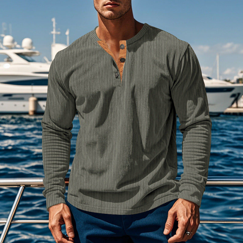 New Men's Long-Sleeve Henley Shirt