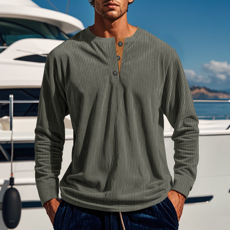 New Men's Long-Sleeve Henley Shirt