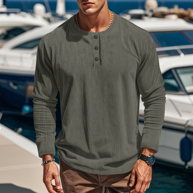 New Men's Long-Sleeve Henley Shirt