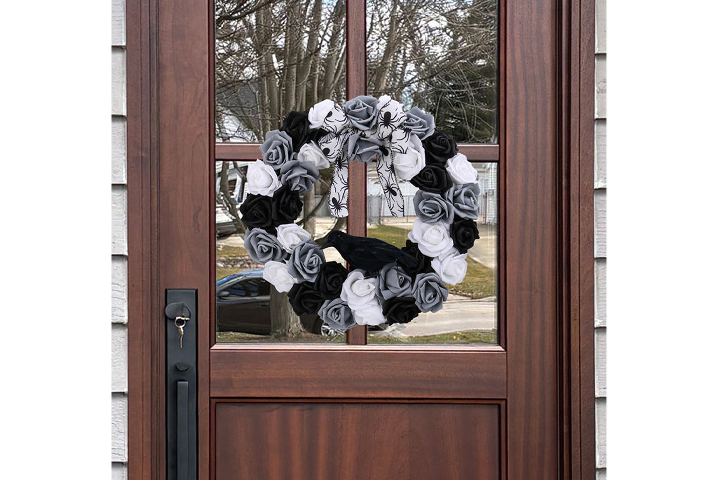 Black and White Rose and Crow Wreath