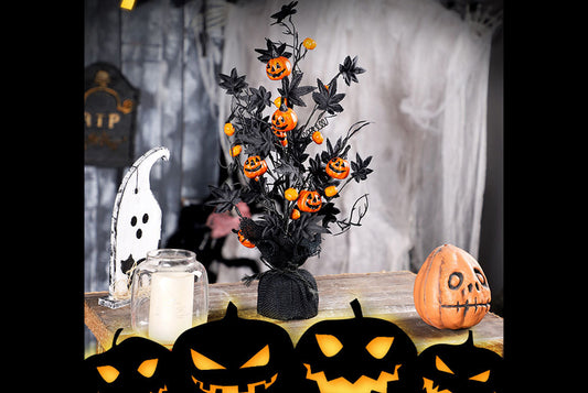 **Halloween Spooky Pumpkin Maple Leaf Decorative Tree, Home Party Decoration**