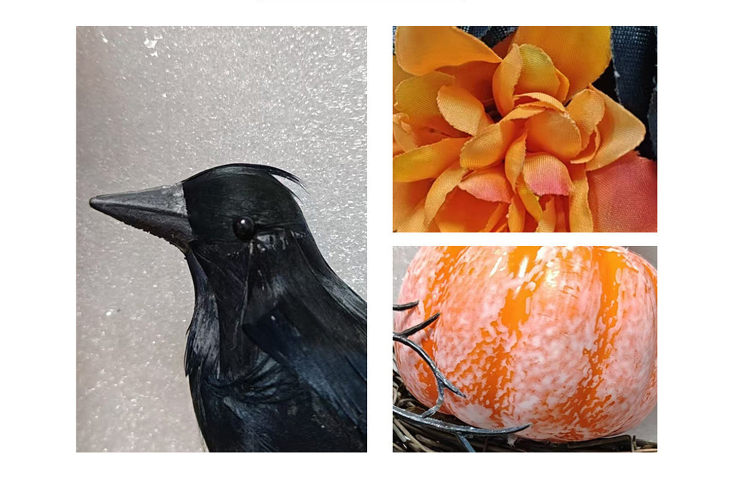 Halloween Orange and Black Crow Moon Wreath Door Hanging