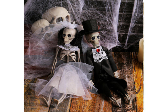 **Haunted House Halloween Skeleton Bride and Groom Hanging Ornament**