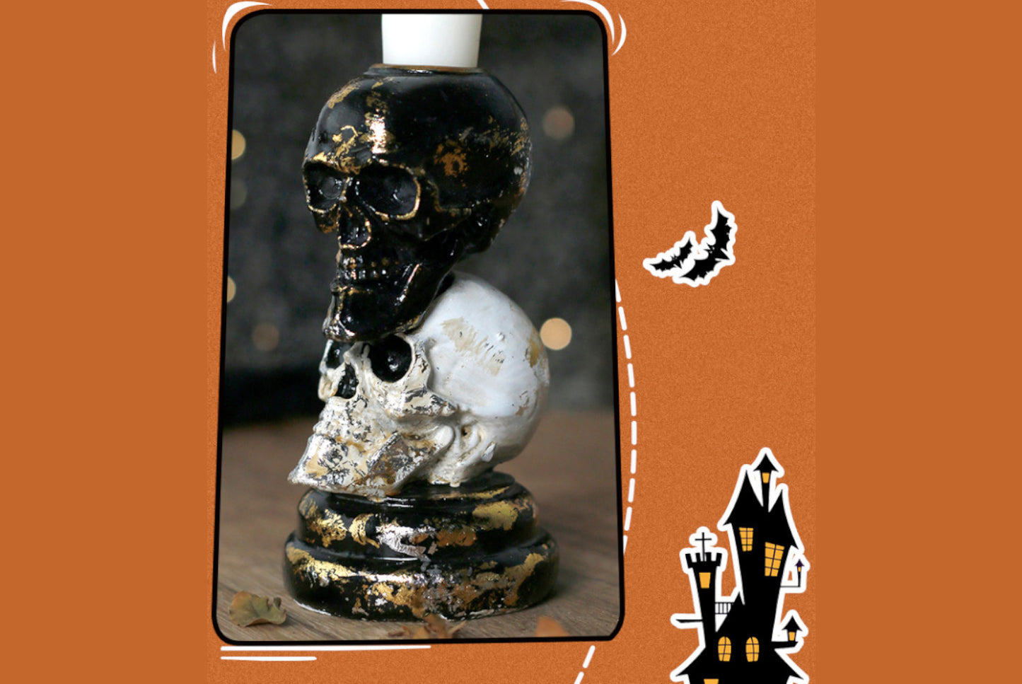 Two-tone Black and White Skull Candlestick Ornament