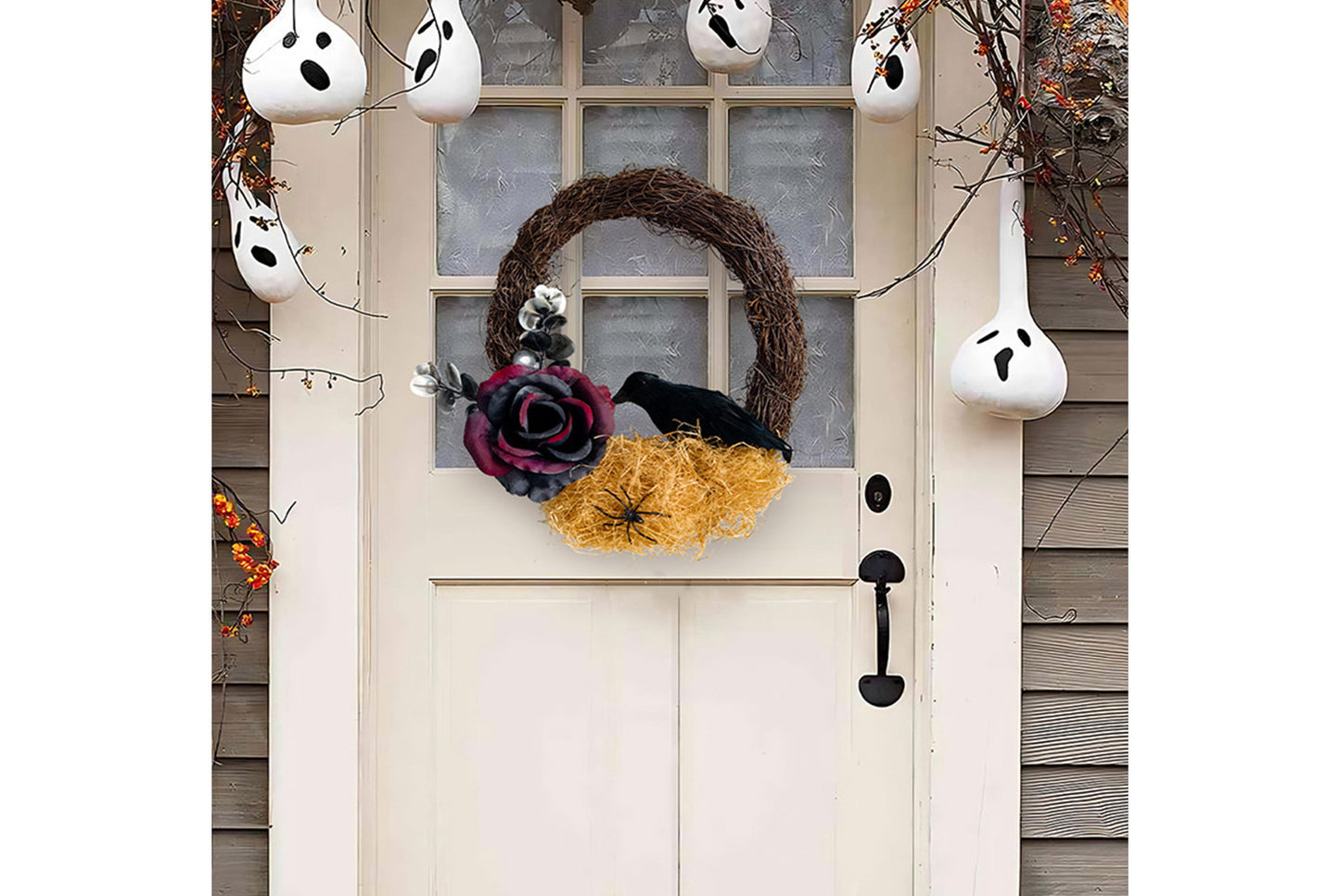 Halloween Dead Rose and Crow Wreath | Horror-Themed Door Decoration