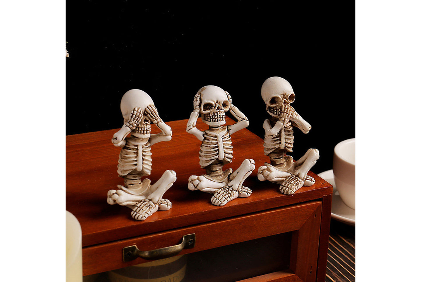 Halloween Skull Ornament Set | No Hear, No See, No Talk Design | Ghost Festival Desktop Decor