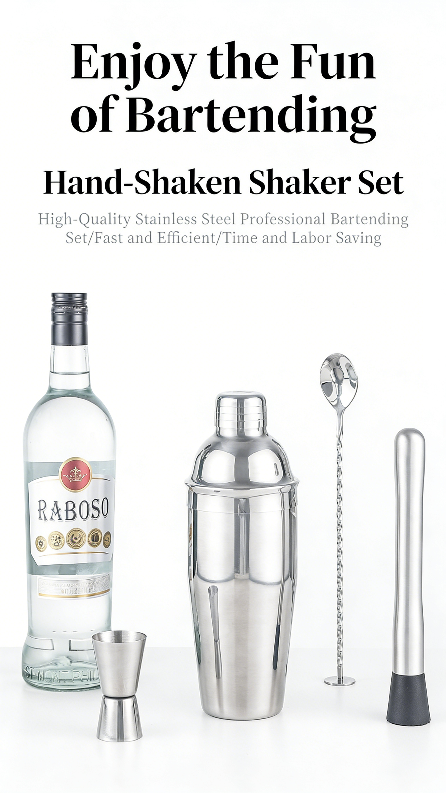 Stainless Steel Bamboo Shaker Set | 4-Piece Set
