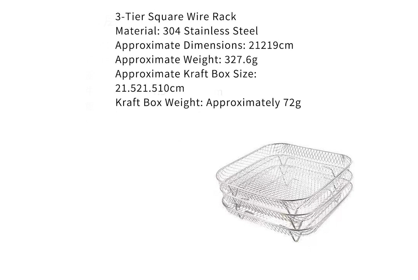 **304 Stainless Steel Air Fryer Grill Rack (3-Tier Stackable)**