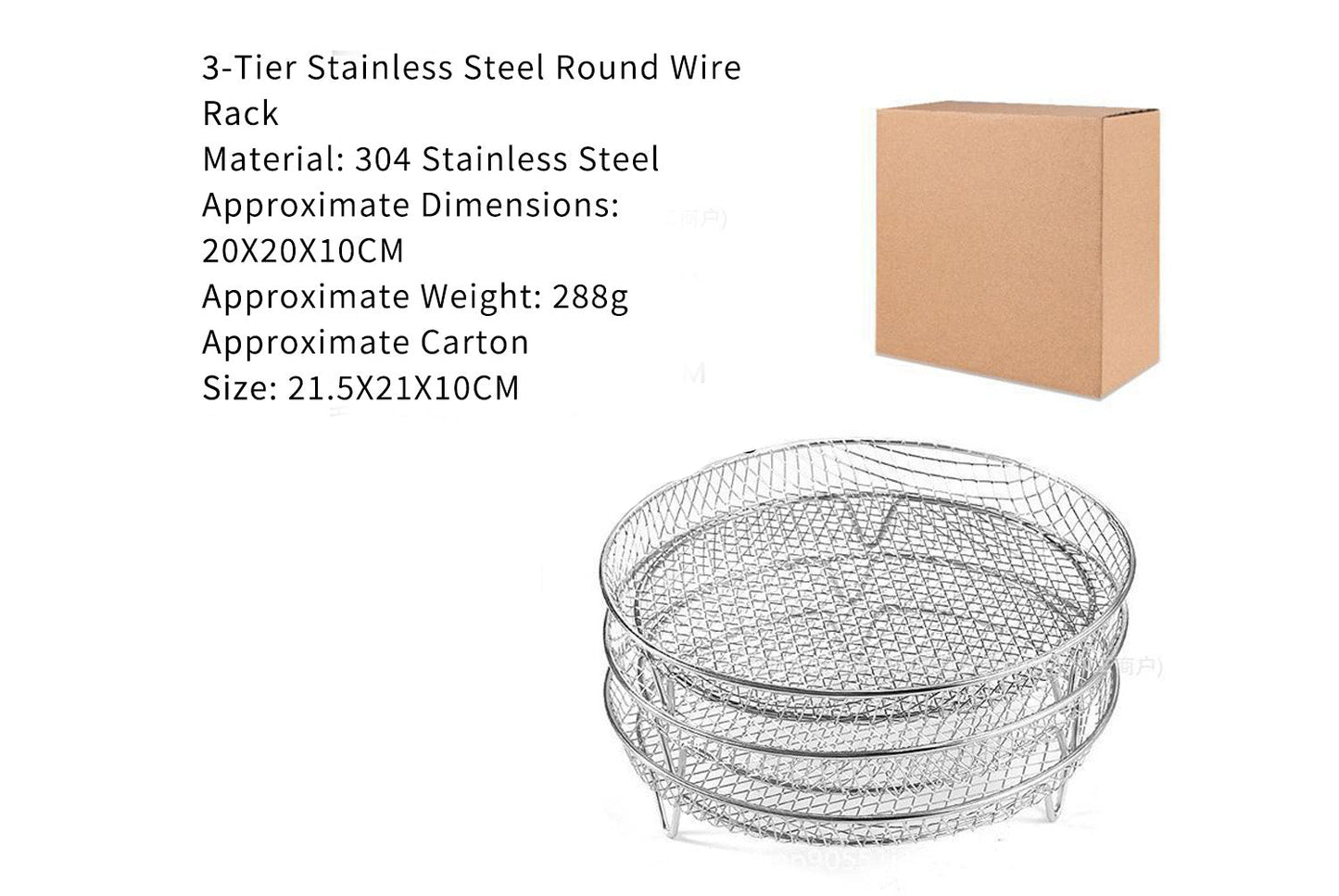 **304 Stainless Steel Air Fryer Grill Rack (3-Tier Stackable)**