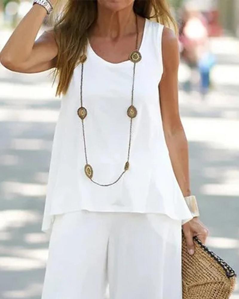 # Women's Printed Sleeveless High-Waisted Two-Piece Set