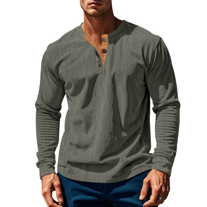 New Men's Long-Sleeve Henley Shirt