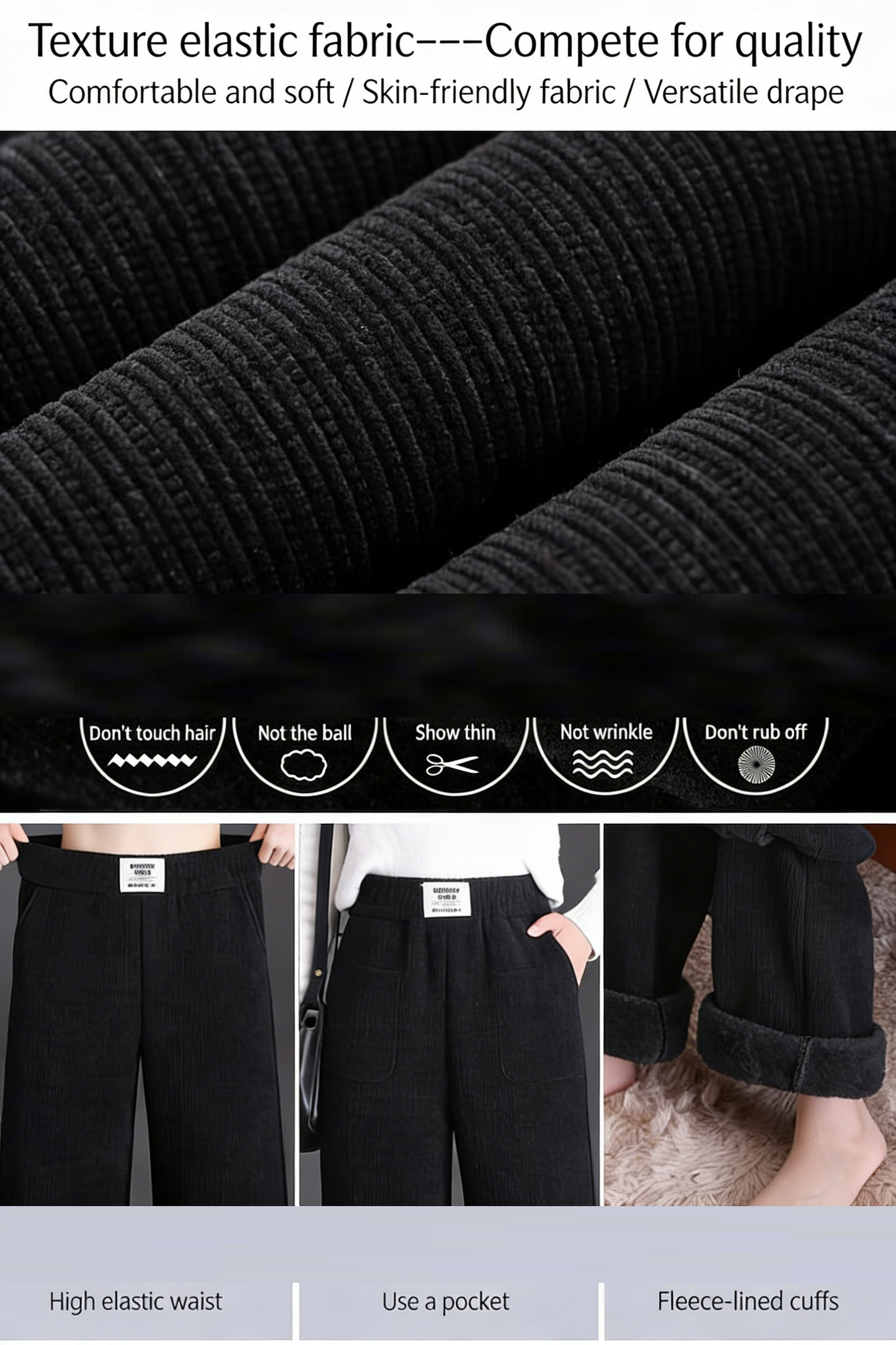 Plus Size Straight-Leg Wide-Leg Sweatpants with Lambswool Lining