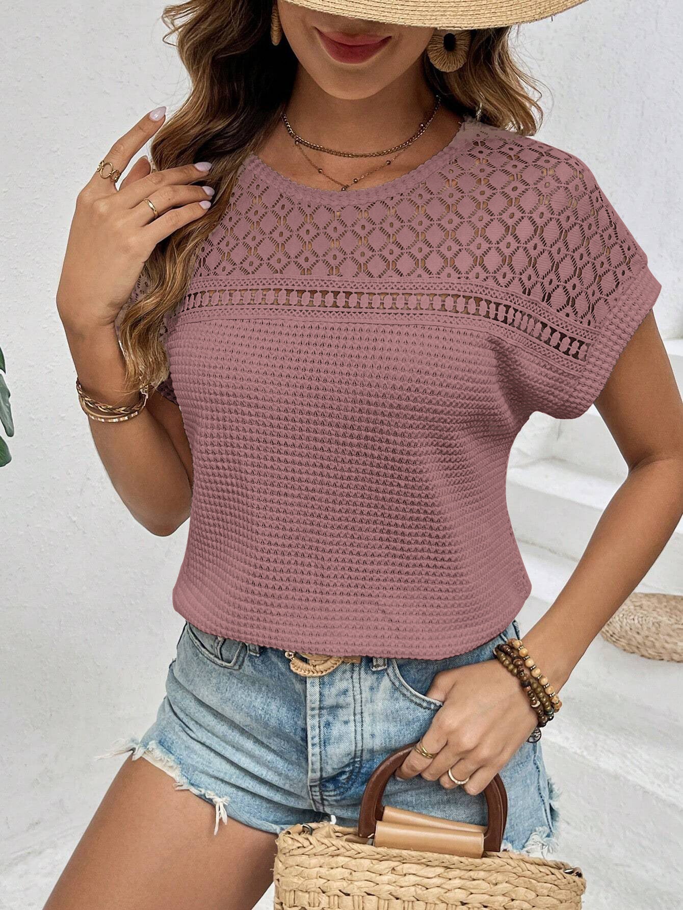 Raglan Openwork Breathable Short-Sleeve T-Shirt