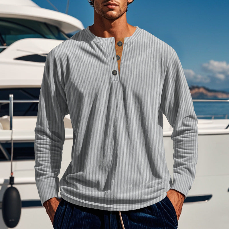 New Men's Long-Sleeve Henley Shirt
