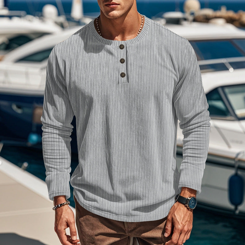 New Men's Long-Sleeve Henley Shirt